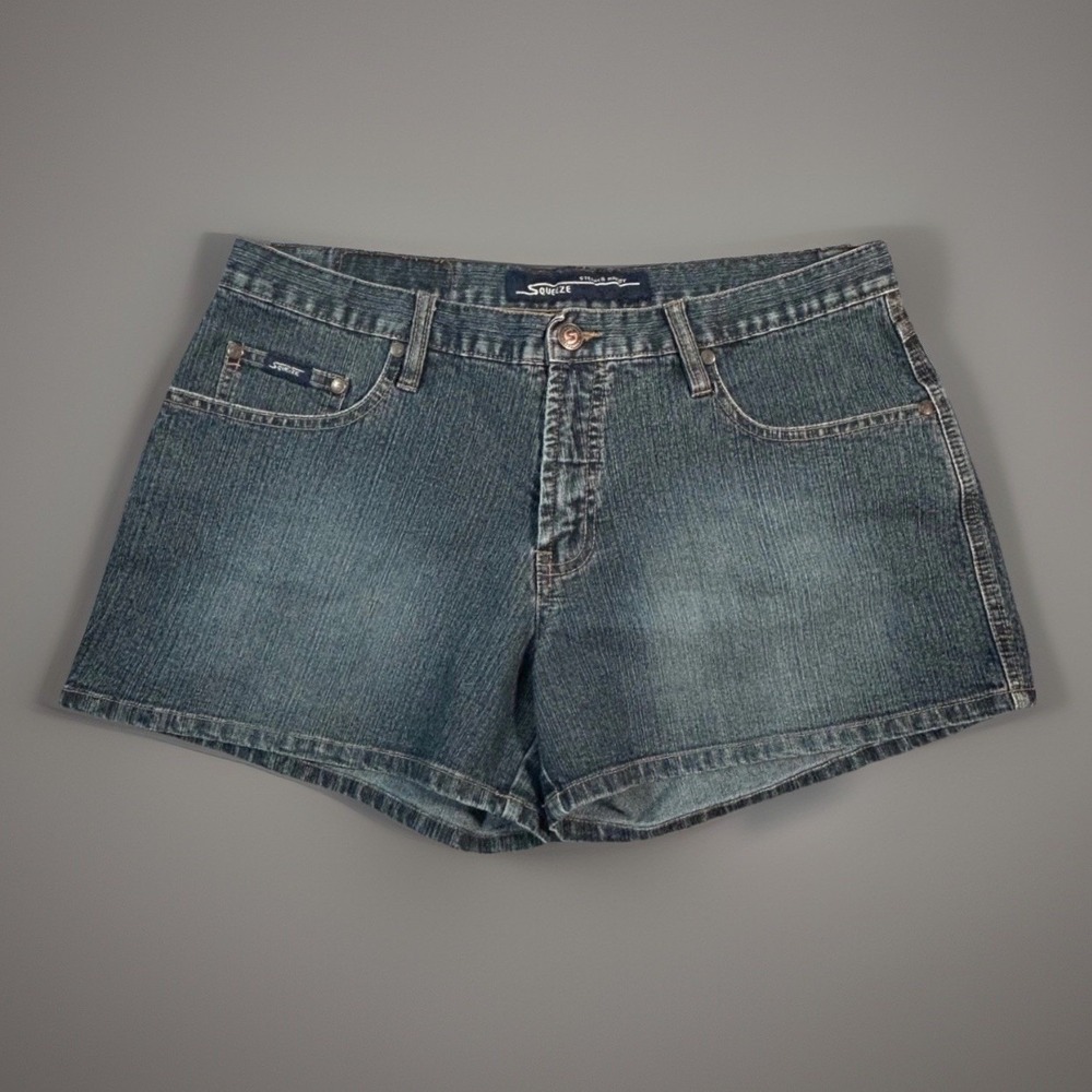 Squeeze Stephen Hardy Denim Jean Shorts Blue Wash Womens Sz 13/14 Y2K 5-Pockets